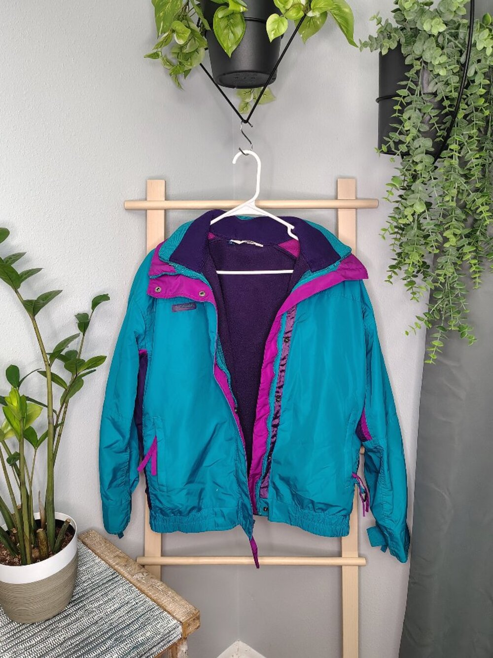 Columbia Bugaboo Women's L 3-in-1 Jacket Teal Purple Vintage Colorblock